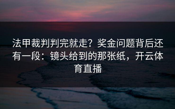 法甲裁判判完就走？奖金问题背后还有一段：镜头给到的那张纸，开云体育直播